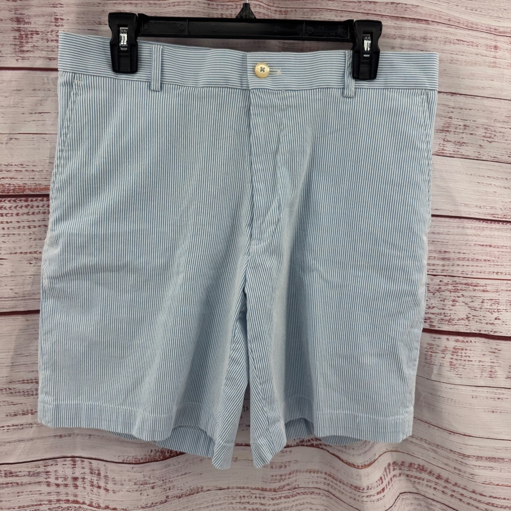 Southern Tide Shorts Mens Size 33 Skipjack Blue White Striped Seersucker Stretch